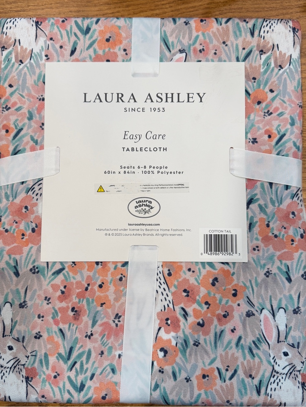Laura Ashley White Easy Care Tablecloth 60”x84”